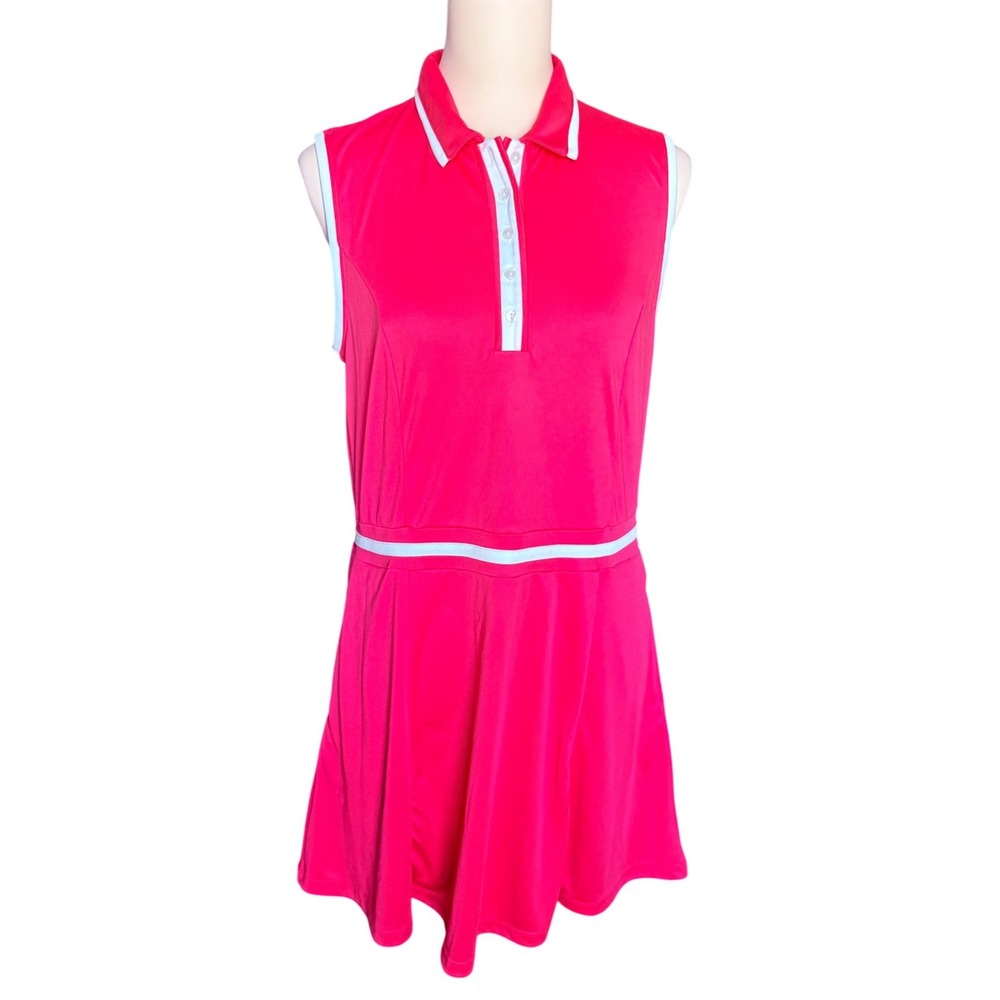 Sleeveless Hot Pink Polo Mini Dress with White Trim
